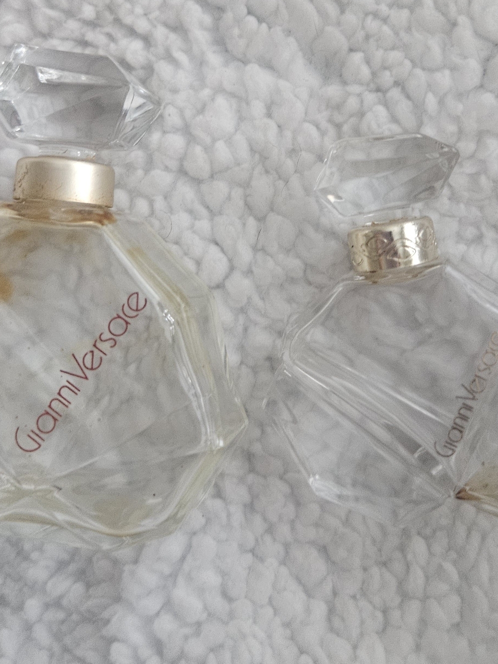 Versace Rare Vintage Clear Glass Gianni Versace Bottles with Gold Accents